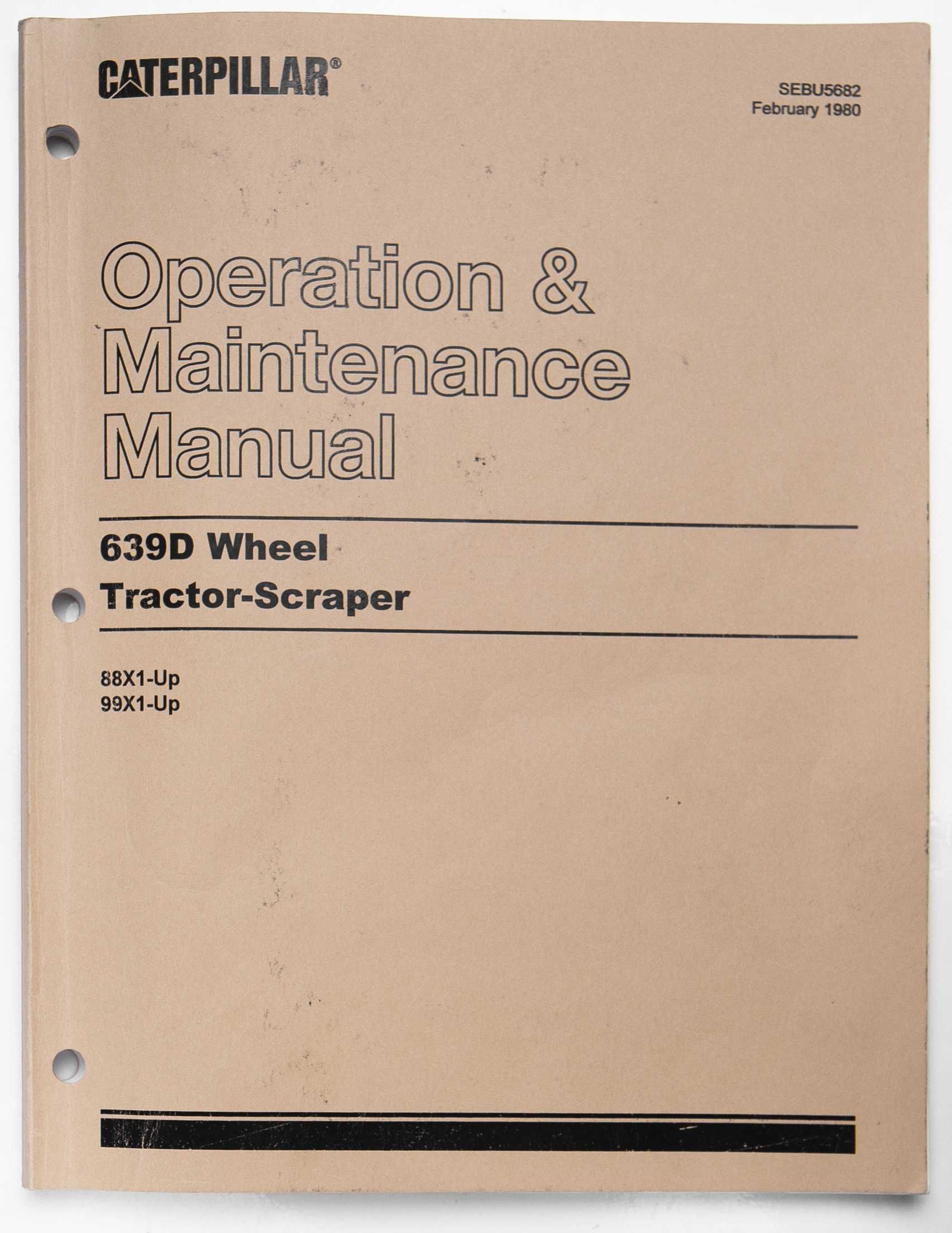 Caterpillar 639D Wheel Tractor-Scraper Operation & Maintenance Manual SEBU5682 February 1980 For Sale