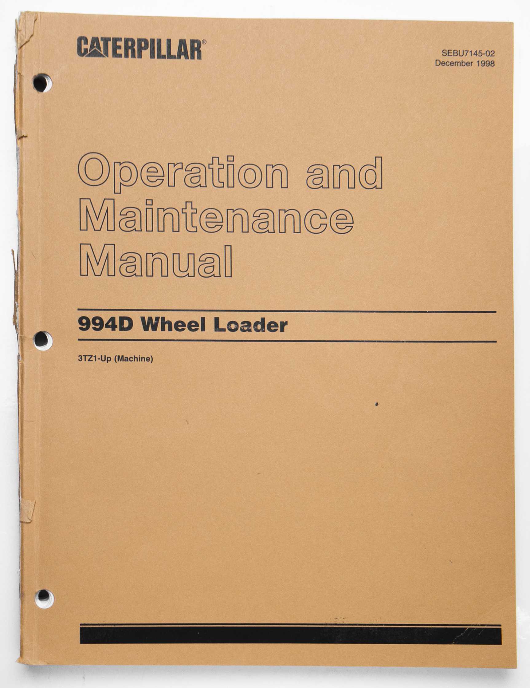 Caterpillar 994D Wheel Loader Operation & Maintenance Manual SEBU7145-02 December 1998 For Sale
