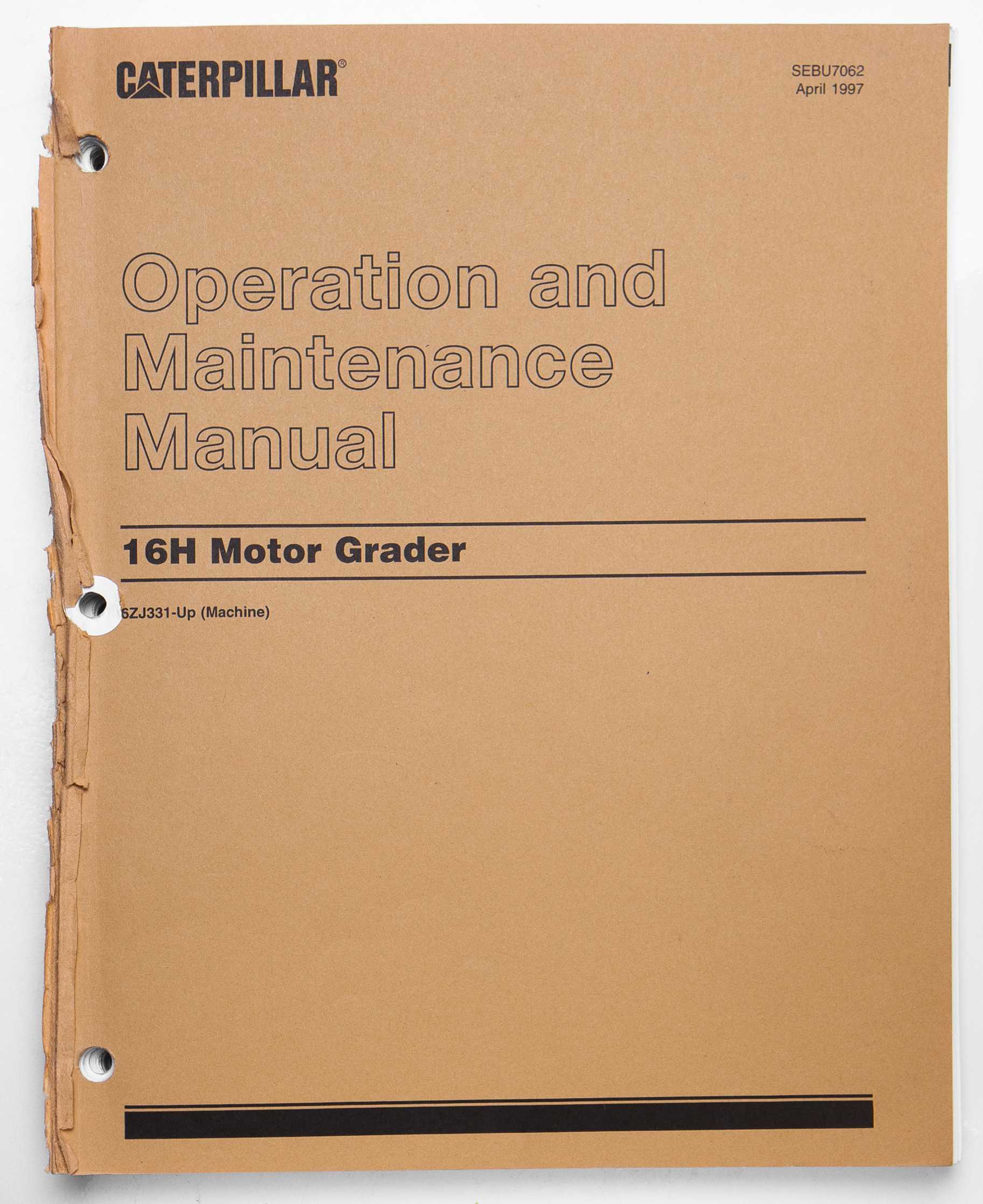 Caterpillar 16H Motor Grader Operation & Maintenance Manual SEBU7062 April 1997 For Sale