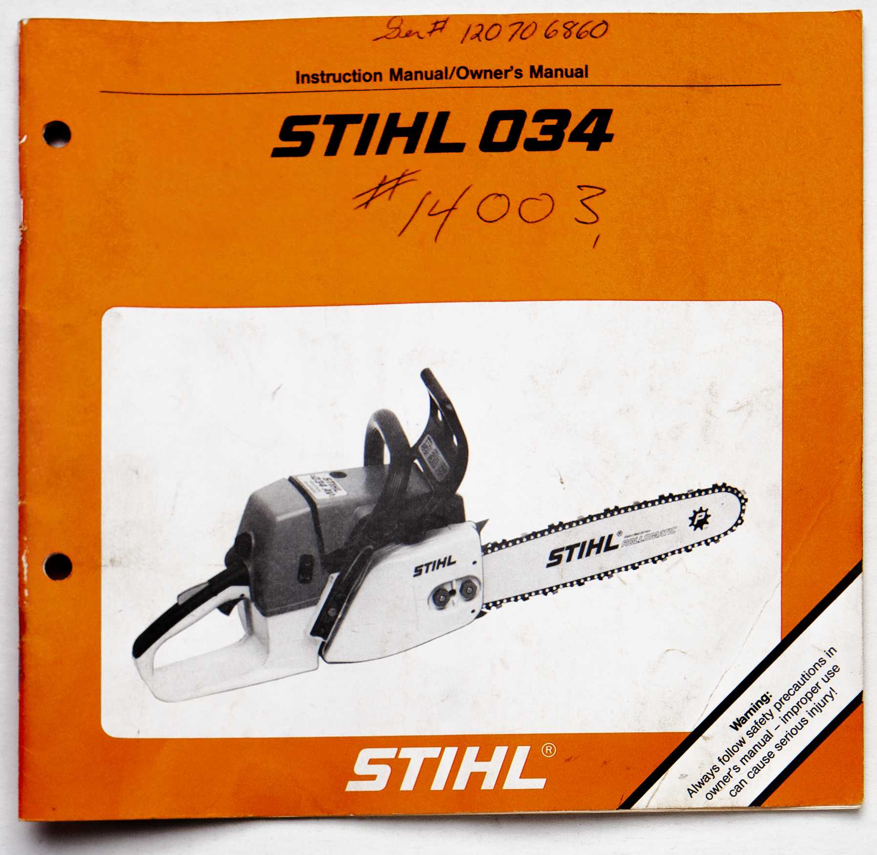 Stihl 034 Instruction Manual/Owner's Manual 0458 128 0121. M5. B9. Rei. 1990 For Sale