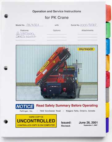 Palfinger PK4501 PK Crane Operation & Service Instructions September 2007