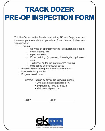 Bulldozer Pre Operation Checklist Booklet