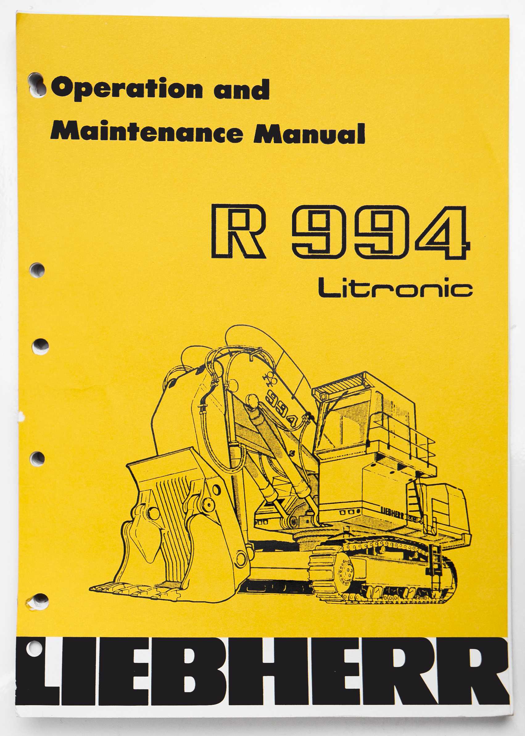 Liebherr R 994 Litronic Operation & Maintenance Manual 8503558 B October 1996 For Sale