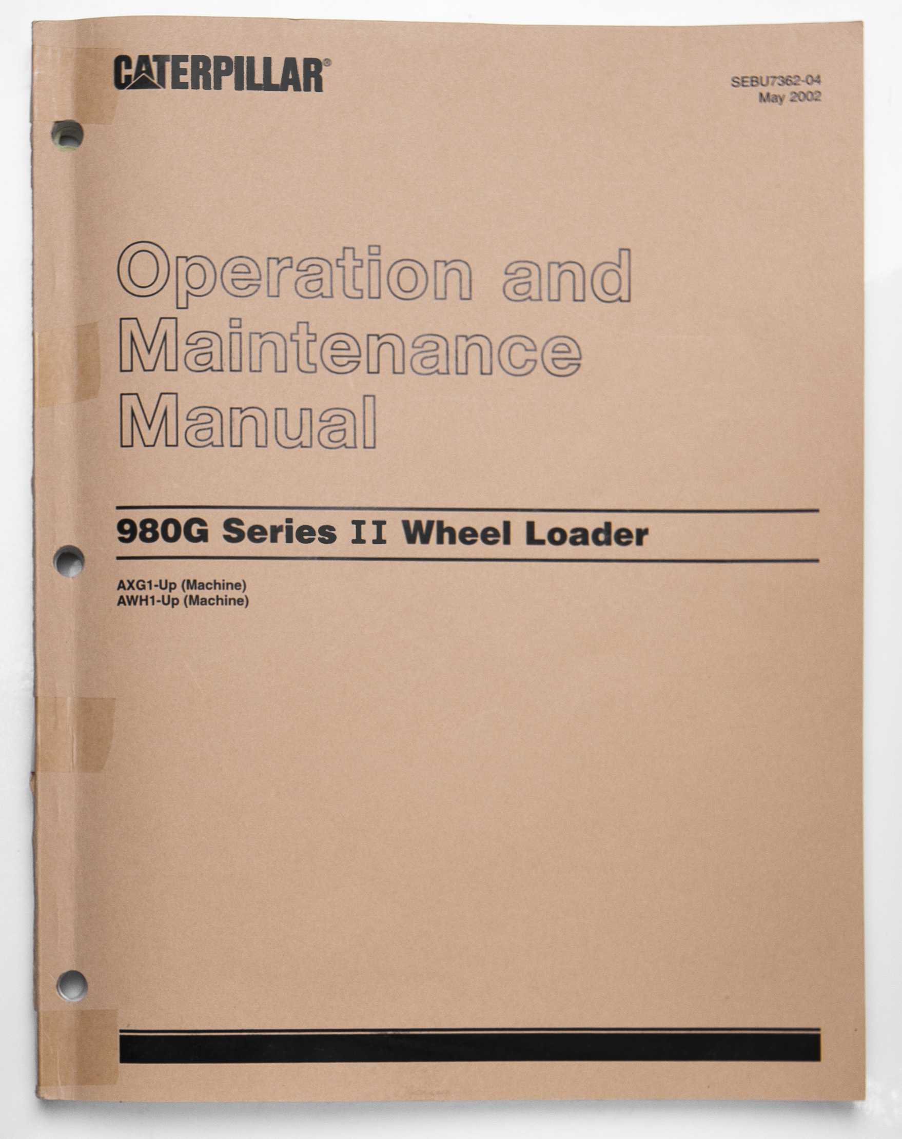 Caterpillar 980G Series II Wheel Loader Operation & Maintenance Manual SEBU7362-04 May 2002 For Sale