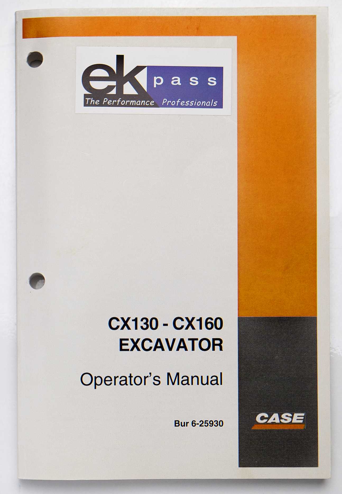 Case CX130-CX160 Excavator Operator's Manual Bur 6-25930 January 2001 For Sale