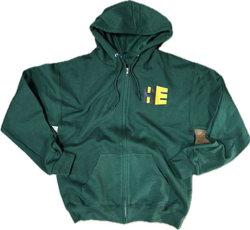 Green "Thank a Farmer" zipup hoodie with the HeavyEquipment.com logo on the left side.